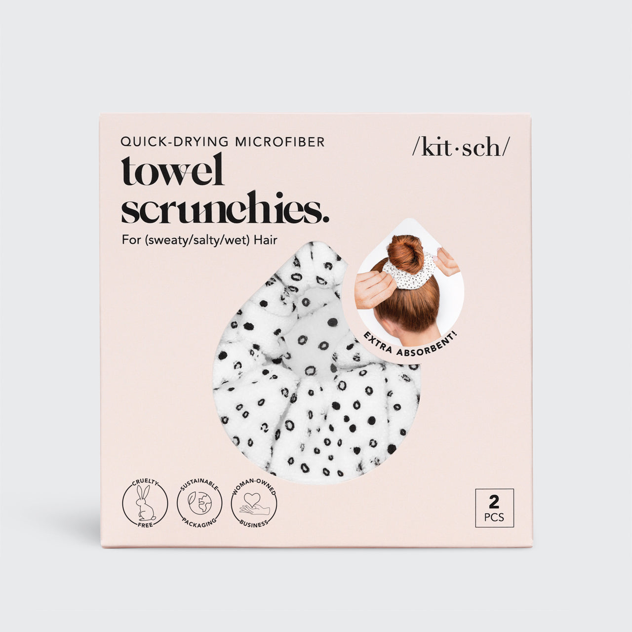 Micro Dot Microfiber Quick-Dry Towel Scrunchies 2pc Set - Image 3