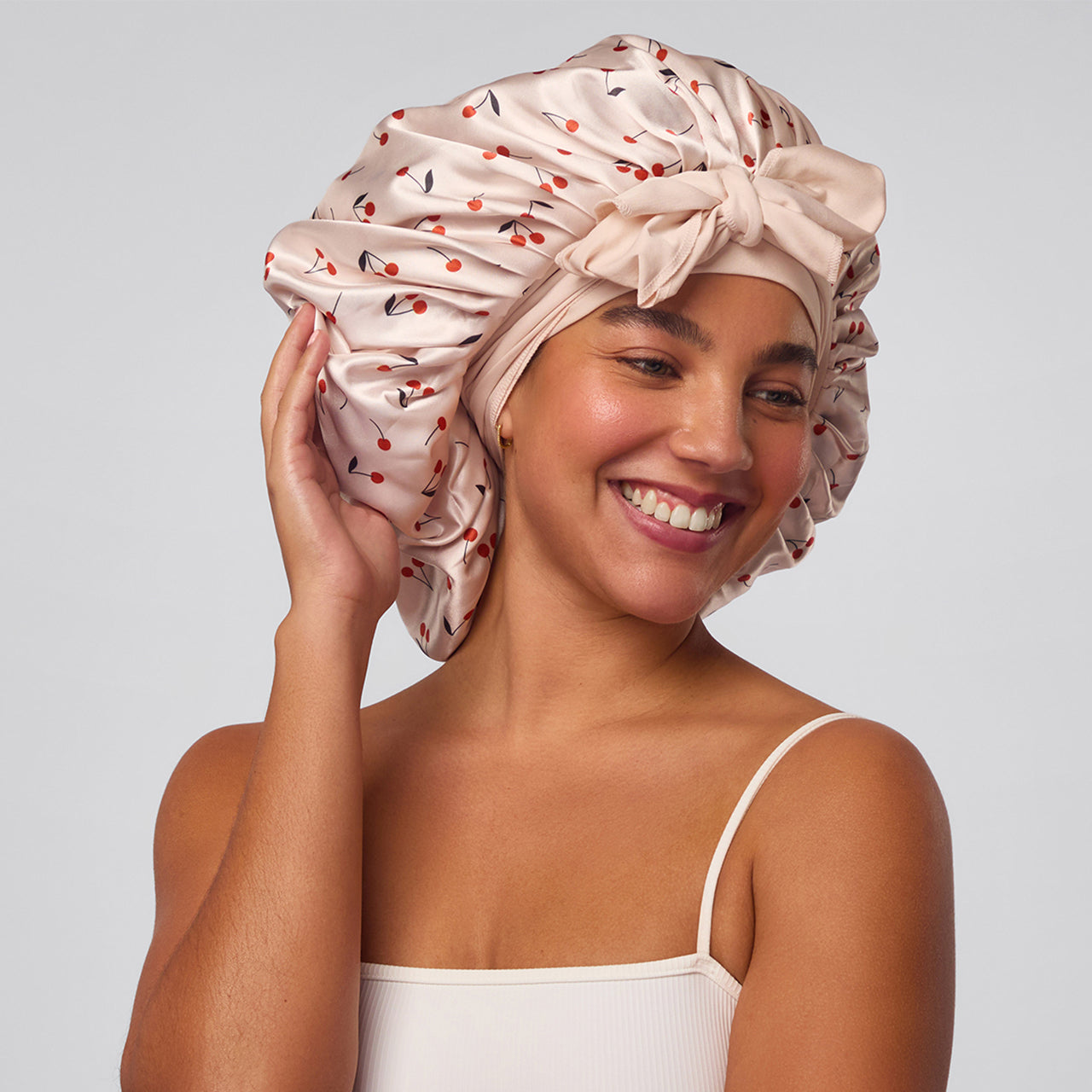 Cherry Print Oversized Satin Bonnet - Image 2