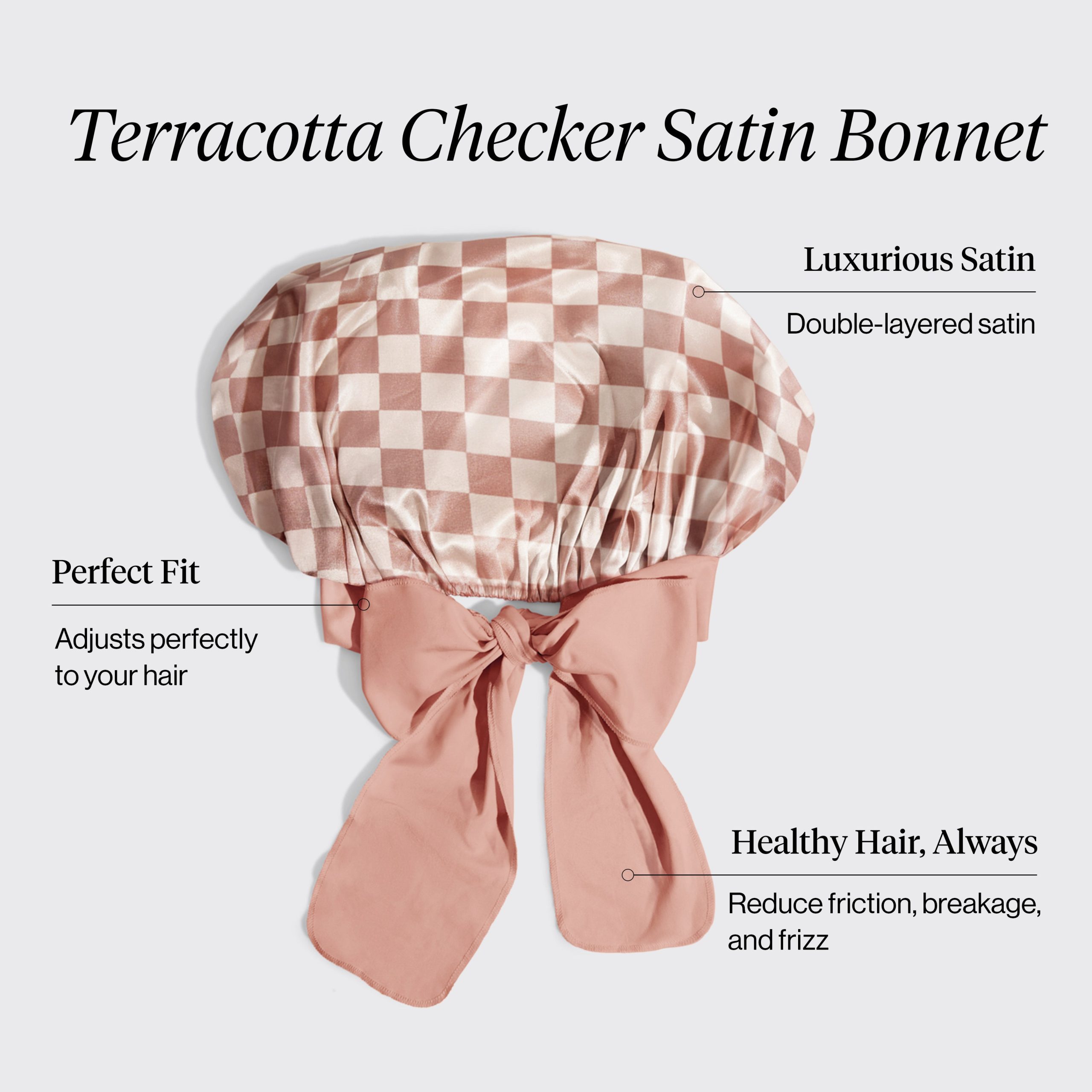 Terracotta Checker Oversized Satin Bonnet - Image 2