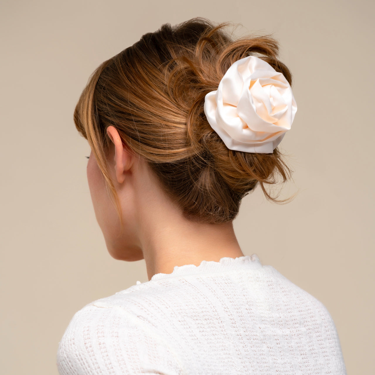 Satin Rosette Flat Cloud Clip in Cream - Medium - Image 2