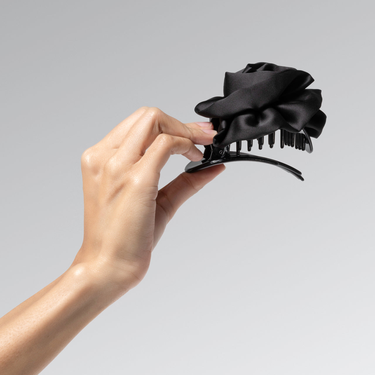 Satin Rosette Flat Cloud Clip in Black - Medium - Image 2