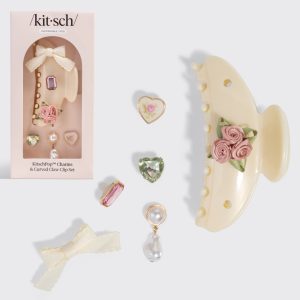 KitschPop   Curved Claw Clip & Charms in Pearlized Cream