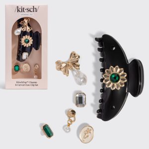 KitschPop   Curved Claw Clip & Charms in Vintage Black