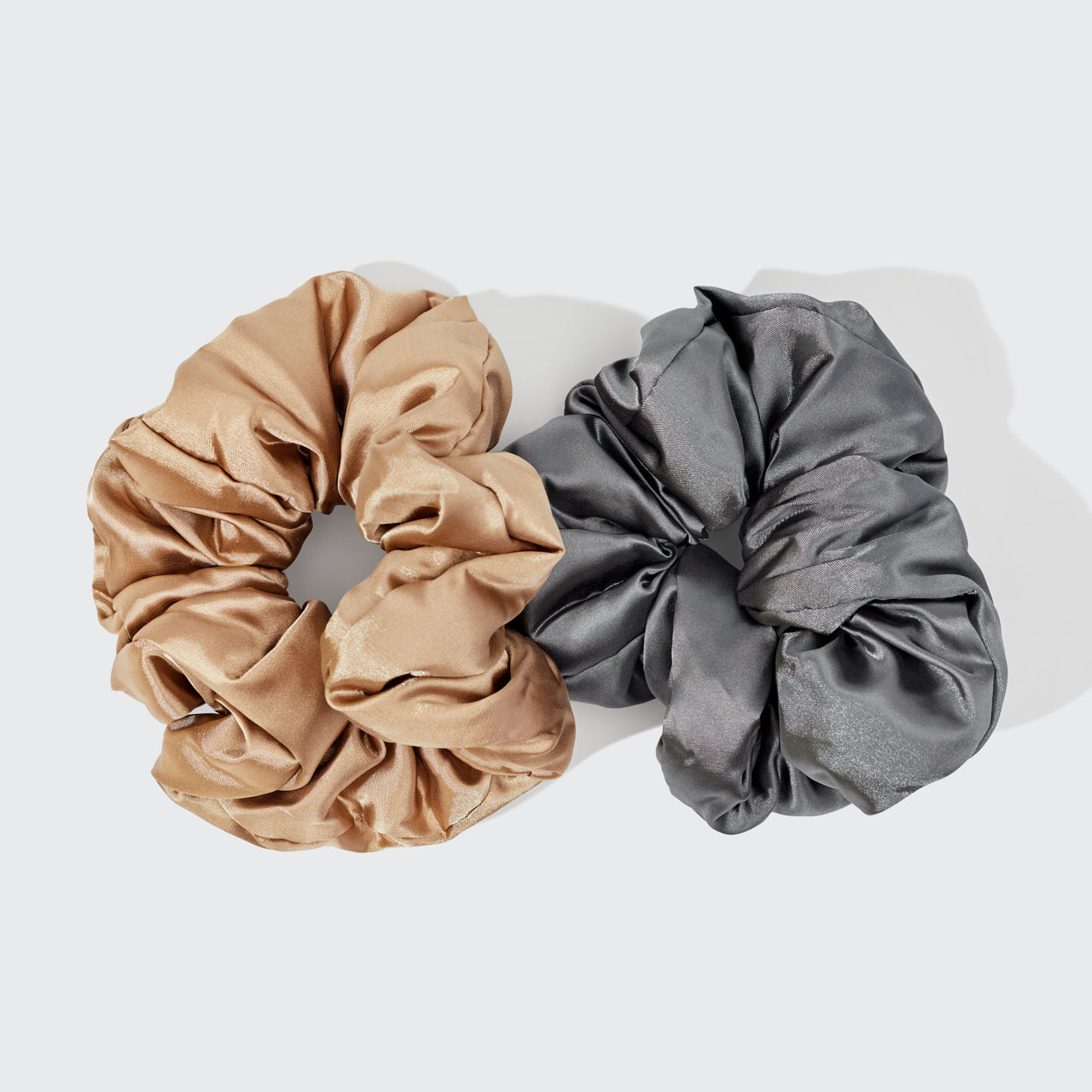 Charcoal & Gold Satin Pillow Scrunchies 2pc Set - Image 2