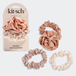 Terracotta Rosette Ruched Satin Scrunchies
