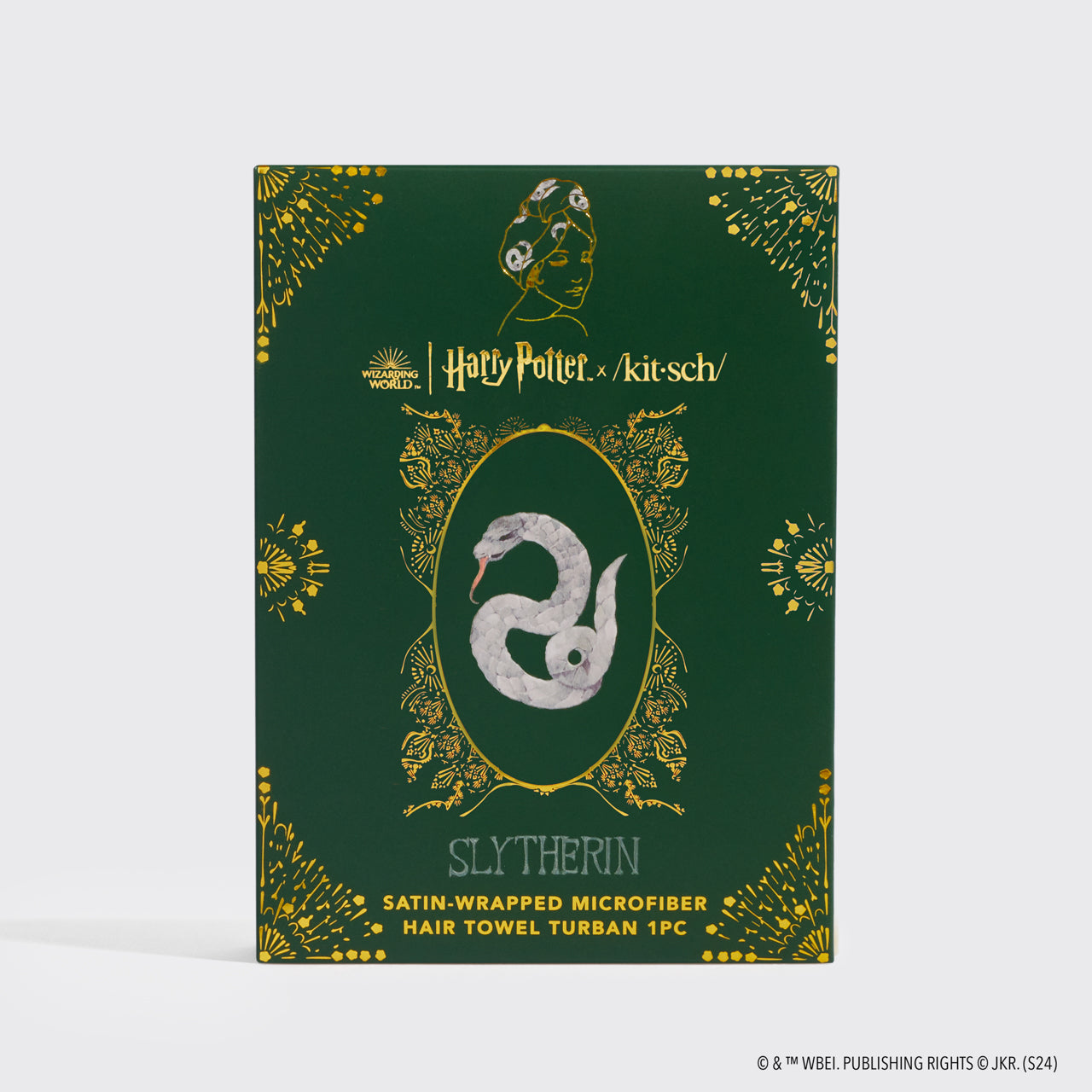 Kitsch x Harry Potter Satin Wrapped Hair Towel in Slytherin - Image 3