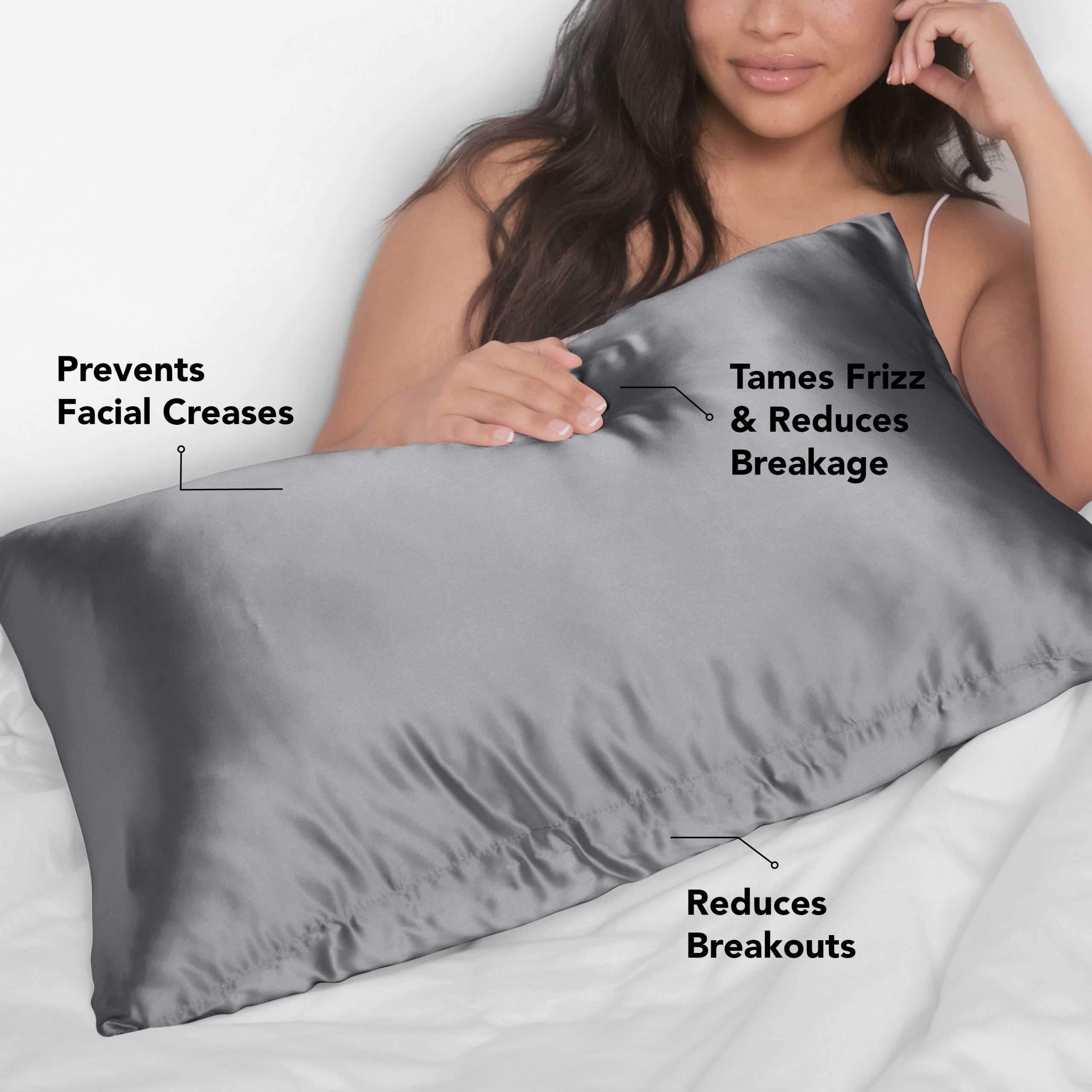 Satin Pillowcase in Charcoal 4 Pack - King Bundle - Image 2